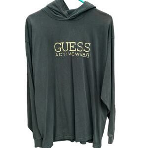 Guess Activewear Vintage 90s Made in USA Green Longsleeve Hoodie Shirt Sz Large